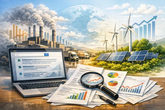 A conceptual image showing a large data center emitting smoke against a blue digital background of AI and cloud symbols, representing the environmental cost of artificial intellige