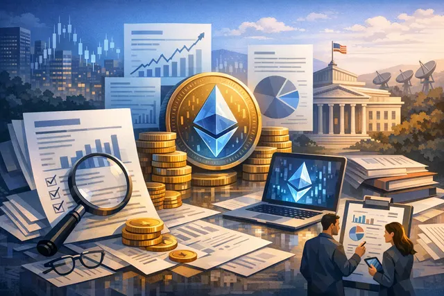 Ethereum blockchain staking concept with locked ETH and upward staking rate chart
