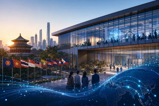 Illustration representing ASEAN–China cooperation in artificial intelligence and digital innovation