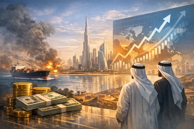 Gulf sovereign wealth fund investments during the Iran war with oil infrastructure and financial data charts