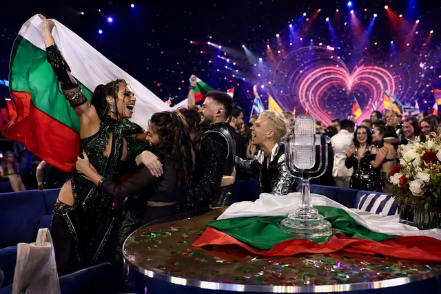 Illustration of Eurovision 2026 with Bulgaria’s winner Dara performing Bangaranga