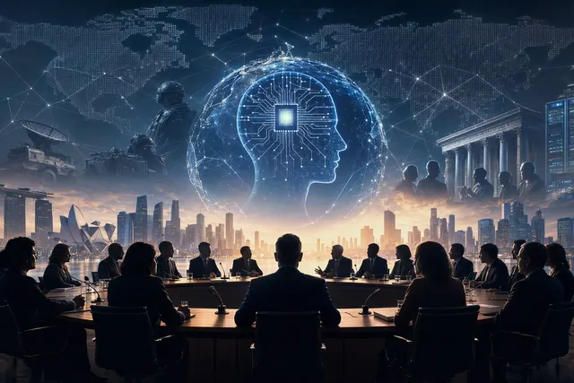 AI-generated illustration for an article about global AI governance and technology companies