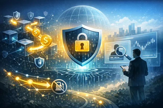 Abstract visualization of encrypted stablecoin transactions on the Sui blockchain, highlighting privacy and regulatory transparency technology.