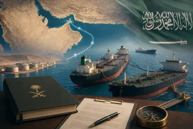 Illustration of oil tankers representing crude shipments and ship-to-ship transfers near the Strait of Hormuz