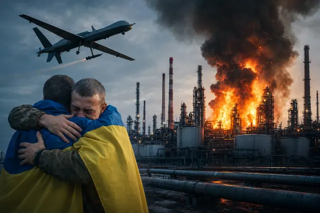 Illustration of drone strikes targeting oil refineries in central Russia