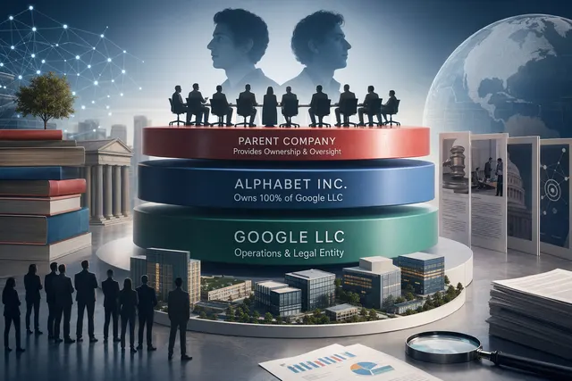Illustration representing Alphabet and Google’s ecosystem including AI, cloud, search, and digital services
