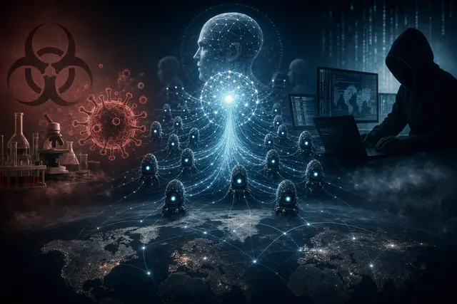 AI-generated editorial illustration representing risks from frontier AI agents