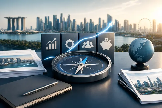 Editorial illustration of investor materials and financial charts representing MoneyHero’s strategic reset