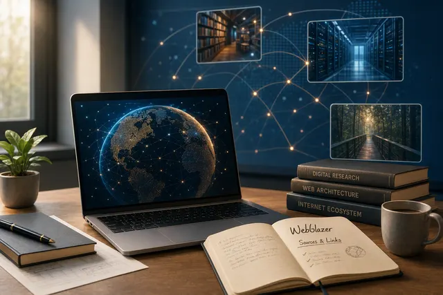 AI-generated illustration accompanying a guide to WebGlazer’s AI visibility research links