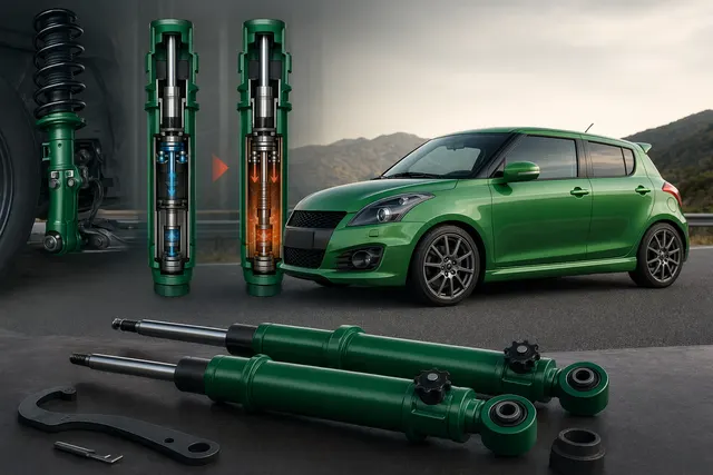 Illustration of a Suzuki Swift Sport with adjustable dampers for ride-comfort tuning