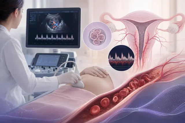 IVF／FET 移植前以 Doppler 檢查子宮動脈血流的示意圖