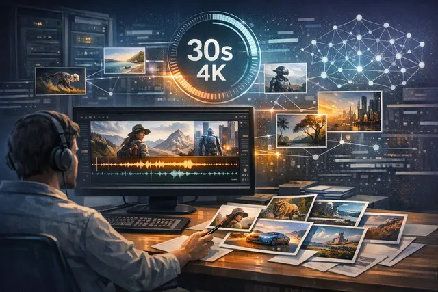 Abstract representation of Seedance 2.5 AI video generation workflow showing multimodal inputs including text prompts, images, video, and audio references leading to 4K video outpu