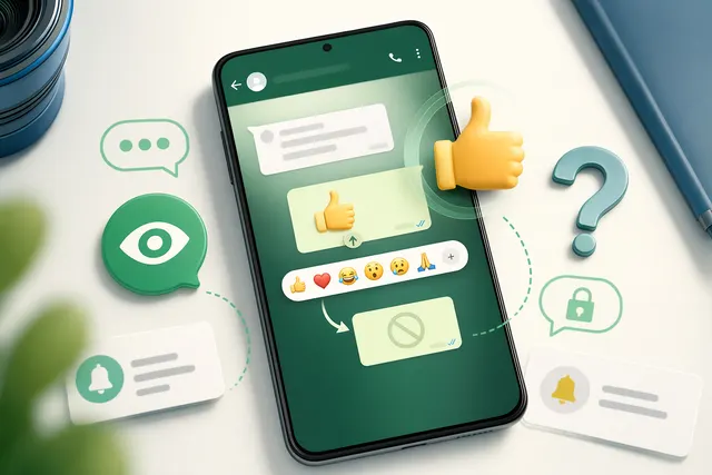 手機上的 WhatsApp 對話示意，顯示撳錯表情反應後取消與通知風險。