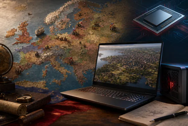 筆電以 AMD Radeon 680M 內顯運行《Europa Universalis V》的設定與效能調校示意圖