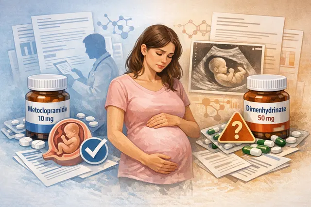 Metoclopramide hcl 10mg 和dimenate dimenhydinate 50mg 分別對孕婦的不良影響程度，哪一隻藥是孕婦醫生常開的藥