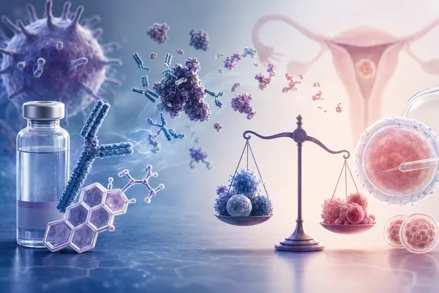 IVF 免疫治療示意圖，呈現 Decone、IVIG 與 TNF-α/IL-10 檢驗判讀的關係