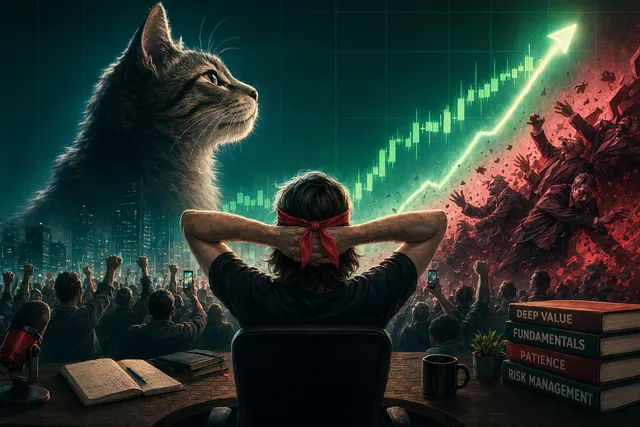 Roaring Kitty与GameStop逼空行情的概念插画，包含股票走势图、散户社群和市场波动元素