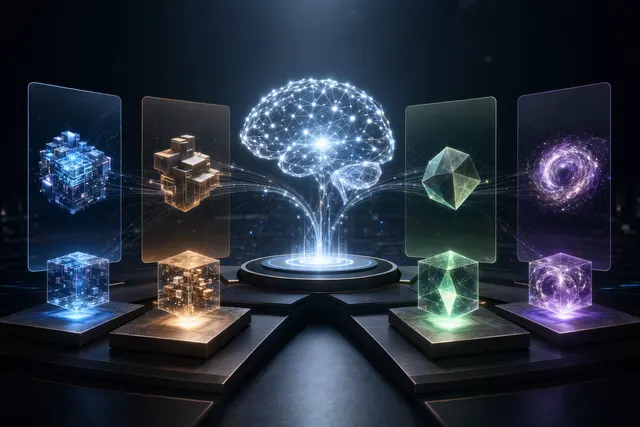 Conceptual illustration of advanced AI reasoning systems competing across benchmarks