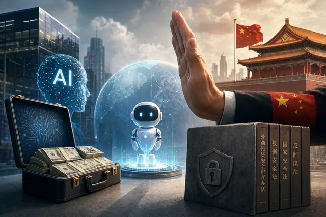 Meta 与 Manus 的 AI agent 跨境并购被中国监管叫停的概念图
