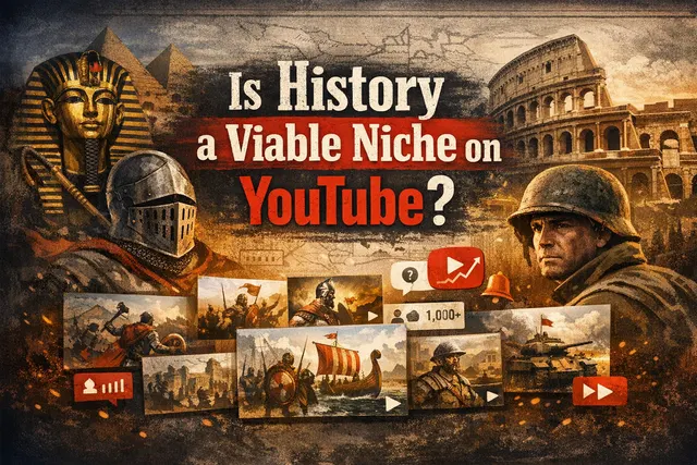 YouTube history niche ideas with view potential illustrated for 2026 creators